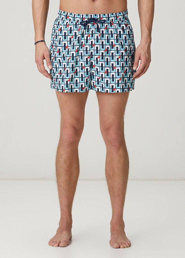 Beymen Club Navy Blue Rectangle Artwork Short Swimsuit - 2