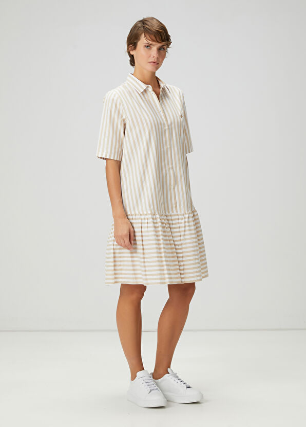 Beymen Club Beige White Striped Midi Shirt Dress - 1