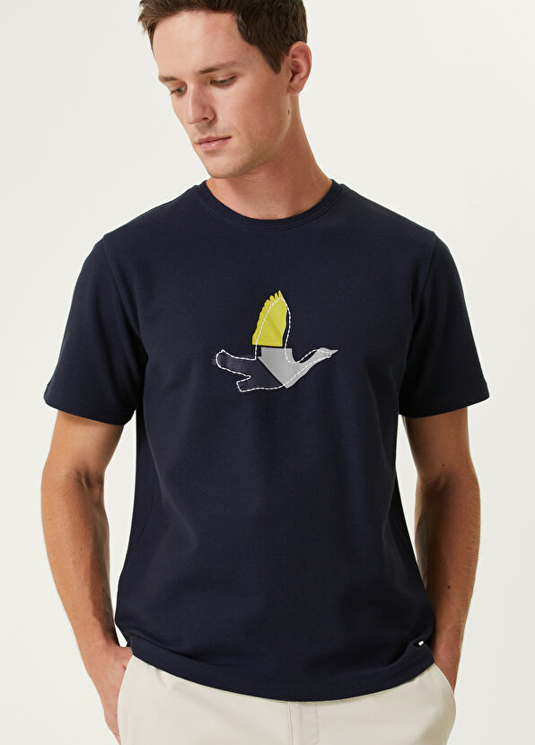 Navy Blue Logo Embroidery Detailed T-shirt Beymen Club Navy Blue Logo Embroidery Detailed T-shirt - 2