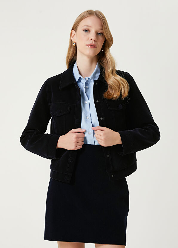 Beymen Club Navy Blue Velvet Trucker Jacket - 1