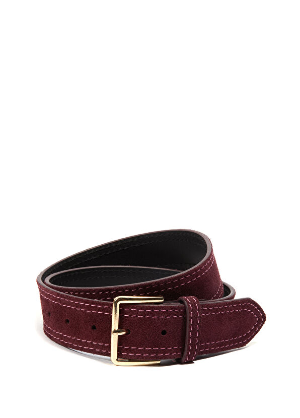 Beymen Club Bordo Çift Dikiş Kadın Süet Kemer - 1