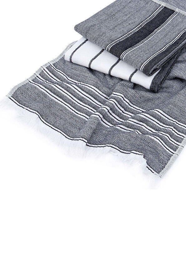 Ecocotton Elis Black Cream Organic Cotton Yarn Dyed Custom Woven 3-Piece Drying Towel Set - 3