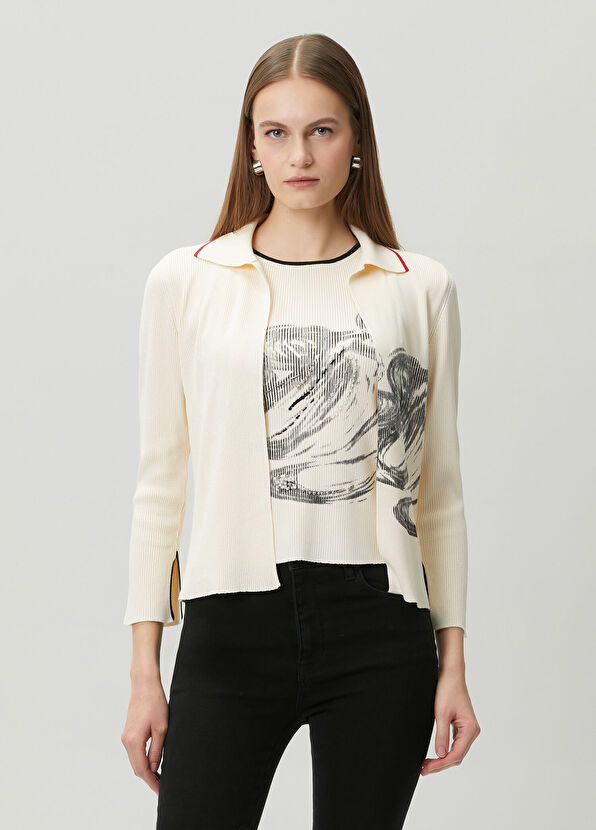 Join Us Ecru Patterned Cardigan - 1
