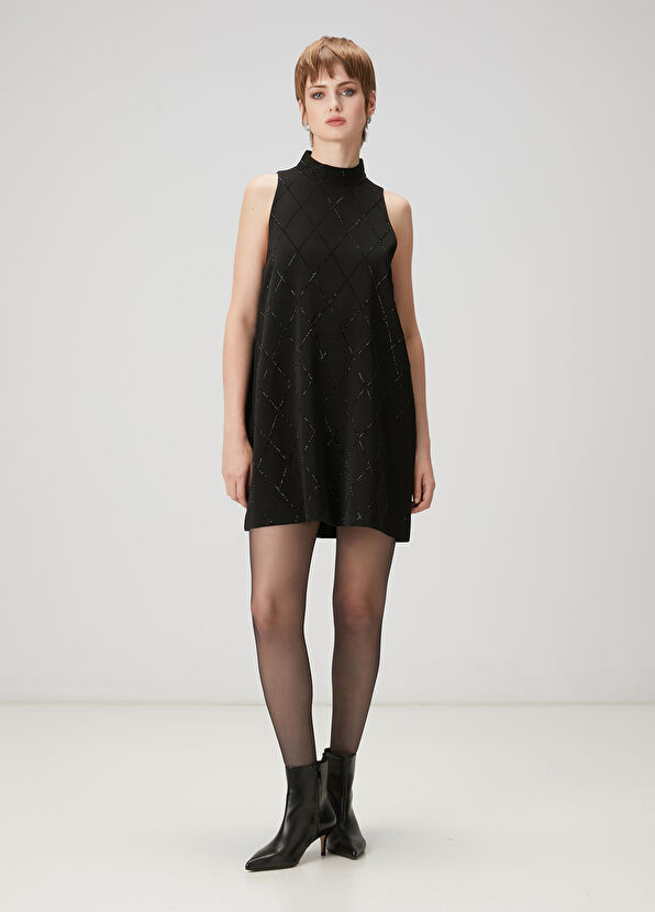 Beymen Club Siyah Taşlı Mini Elbise - 1