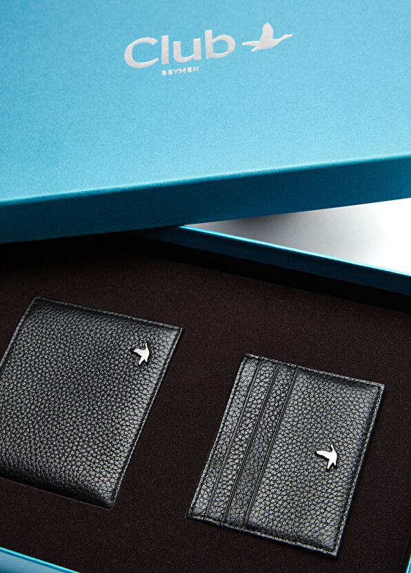 Beymen Club Black Men's Leather Wallet Card Holder Set - 2