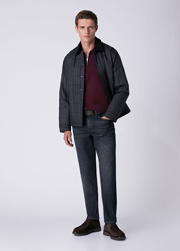 Beymen Club Black Collar Velvet Insert Quilted Thin Coat - 3