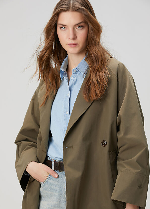 Beymen Club Oversize Haki Kruvaze Pardösü - 4