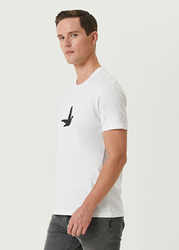 Beymen Club Beyaz Kaz Baskı Detaylı T-shirt - 4