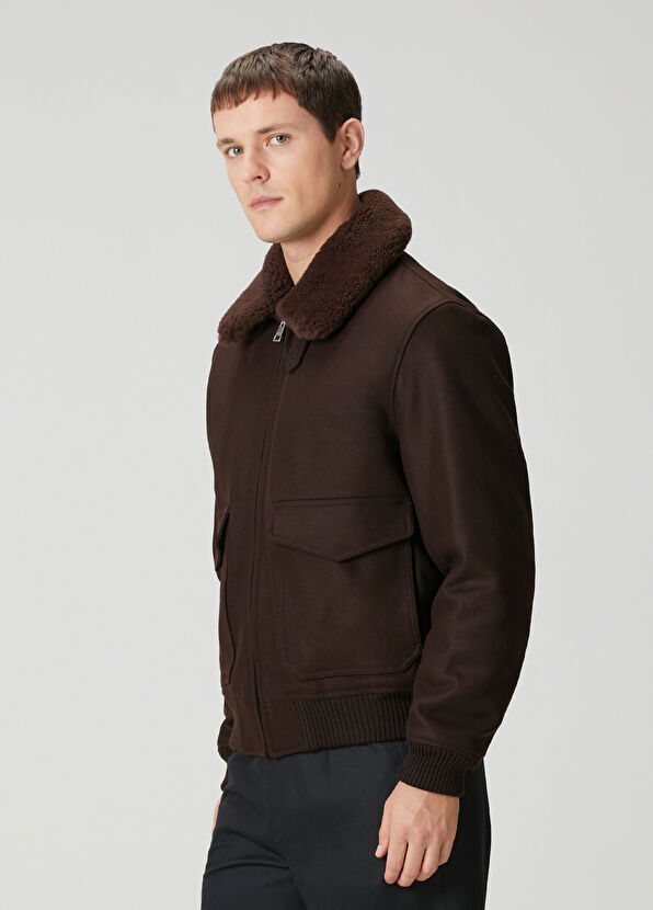 Sandro Kahverengi Yün Aviator Ceket - 3
