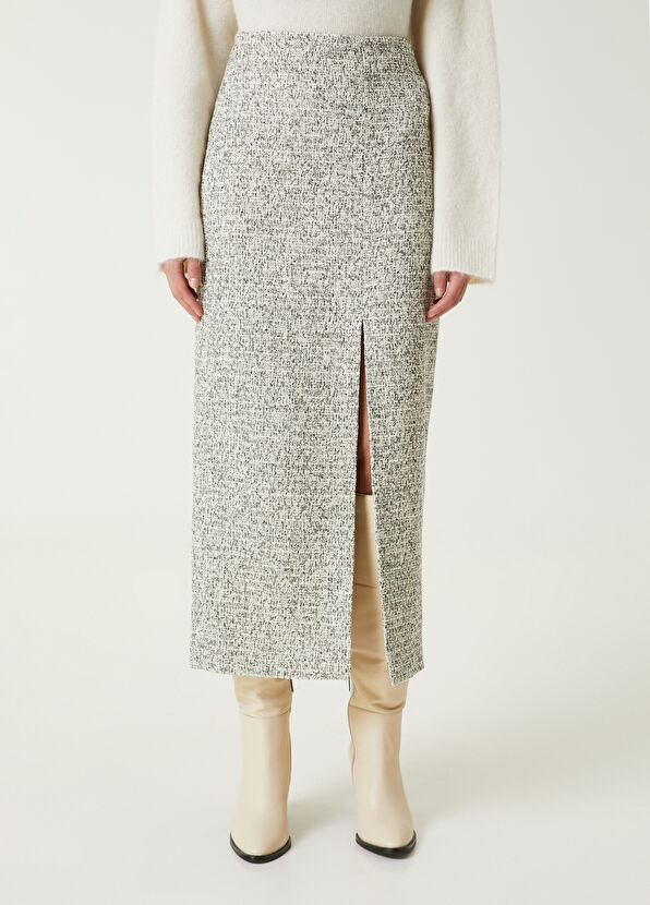 Ekru Kırçıllı Midi Tweed Etek Beymen Club Ekru Kırçıllı Midi Tweed Etek - 2