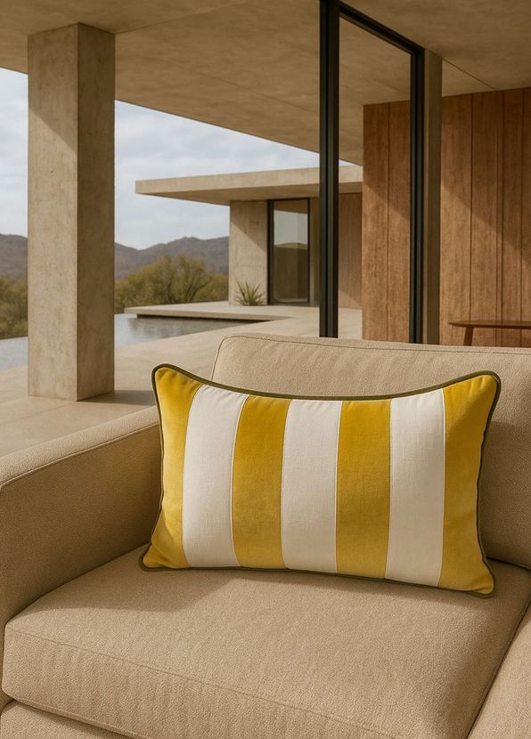 22 Maggio Istanbul Oliva Yellow & White Striped Welt Decorative Throw Pillow 35 x 55 cm - 4