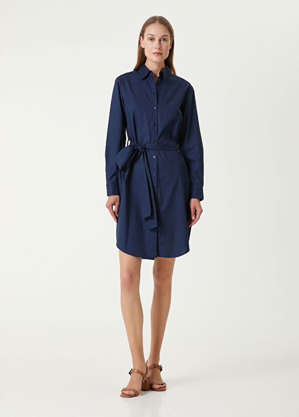 Lacivert Mini Gömlek Elbise - Görsel 4