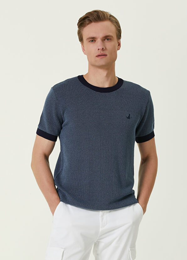 Beymen Club Lacivert Çift Renk Örgü Dokulu Kısa Kol Kazak - 1