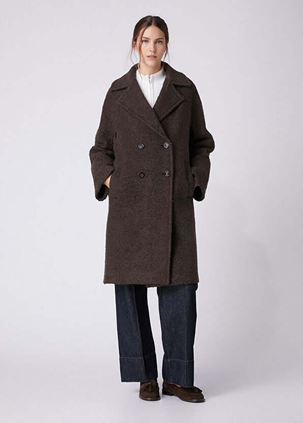 Beymen Club Brown Shearling Double-Breasted Wool Coat - 4