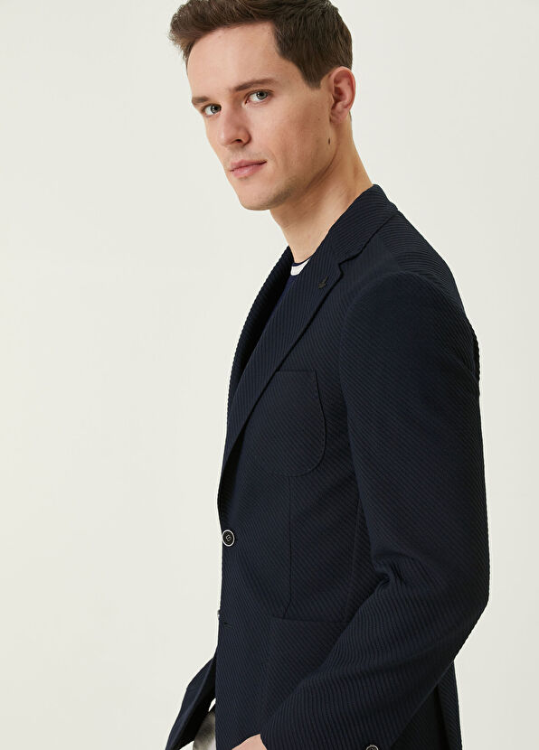 Beymen Club Navy Blue Diagonal Textured Knitted Jacket - 2