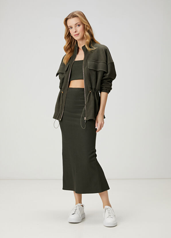 Beymen Club Koyu Haki Midi Jersey Etek - 1