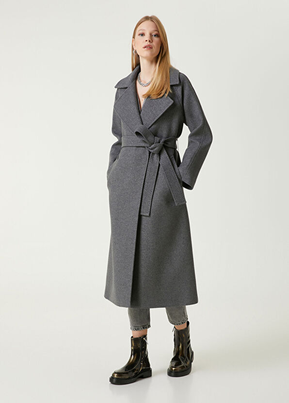 Beymen Club Dark Grey Double-Breasted Wool Coat - 3