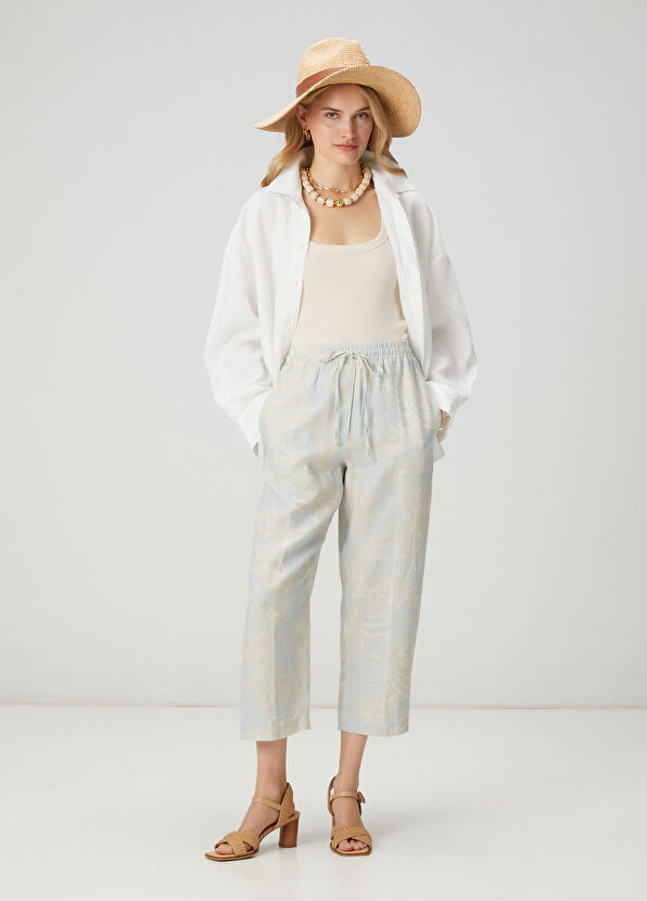 Beymen Club Mint floral patterned slouchy linen trousers - 1