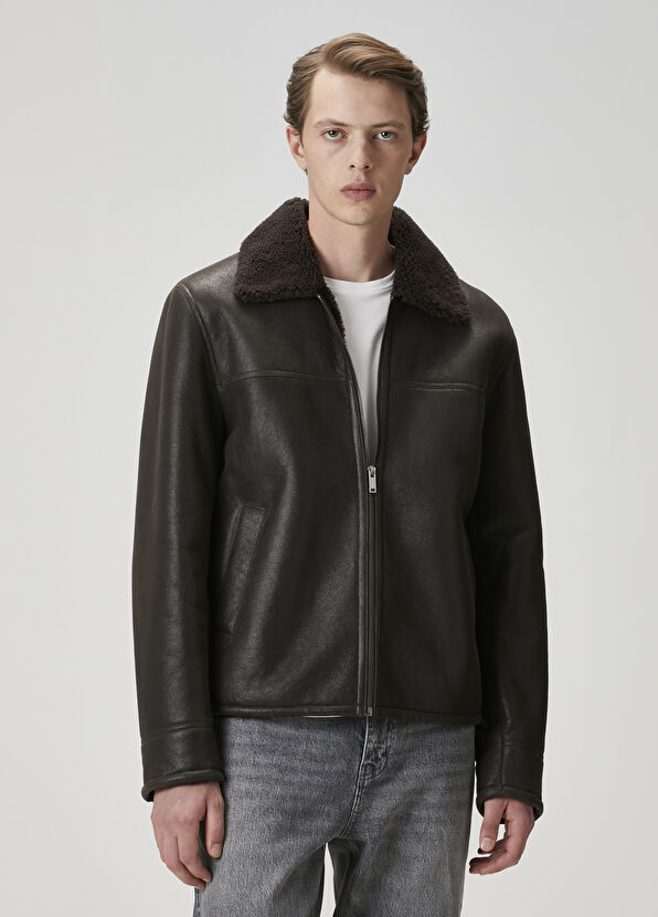 Beymen Club Kahverengi Yakası Shearling Detaylı Deri Mont - 2