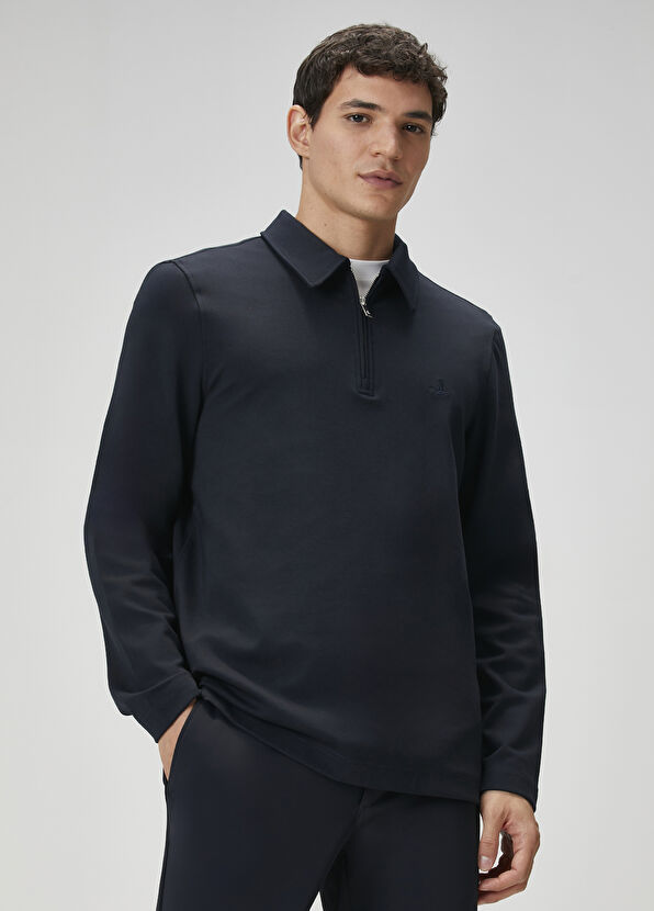 Beymen Club Comfort Fit Navy Blue Polo Sweatshirt - 2