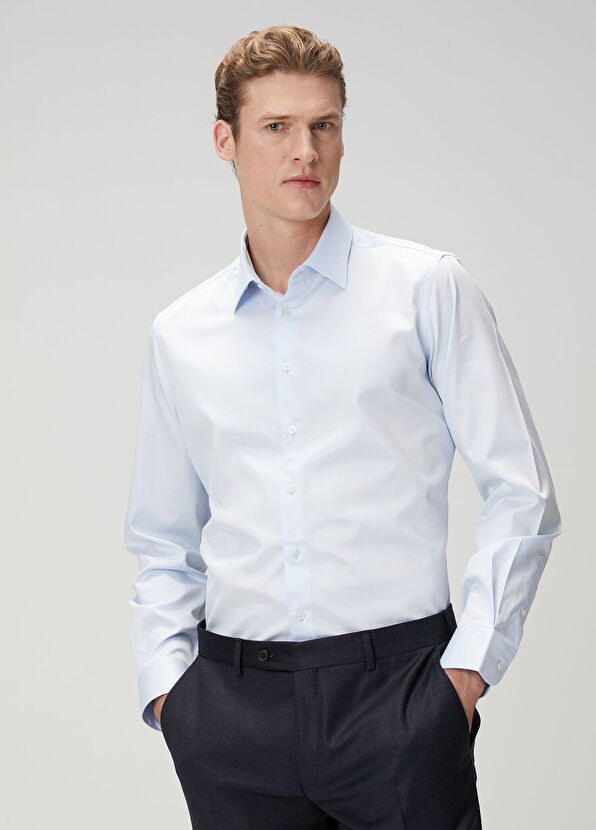 Custom Fit Mavi Gömlek - Görsel 4