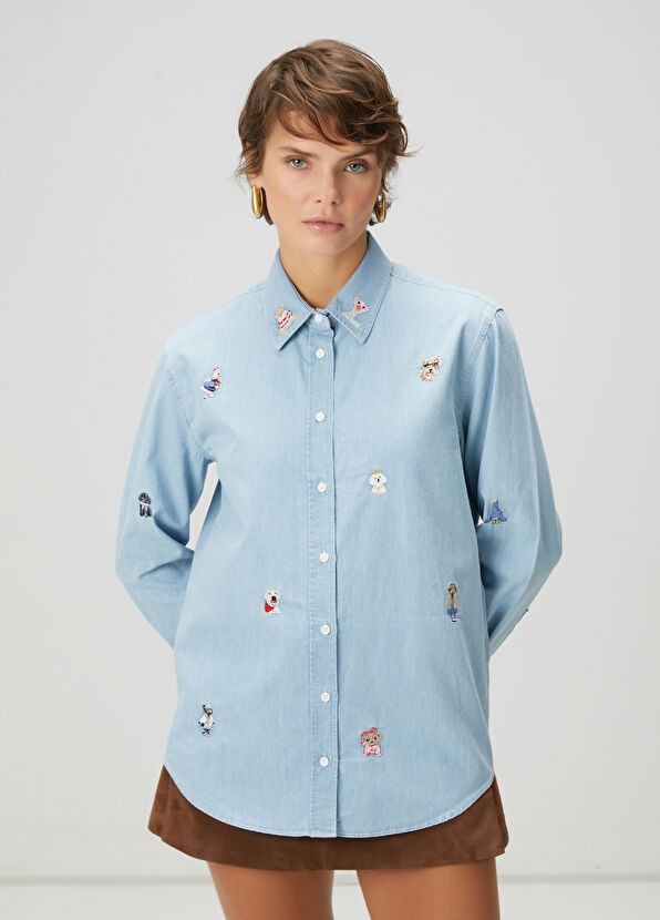 Beymen Club Blue Figure Embroidered Shirt - 4