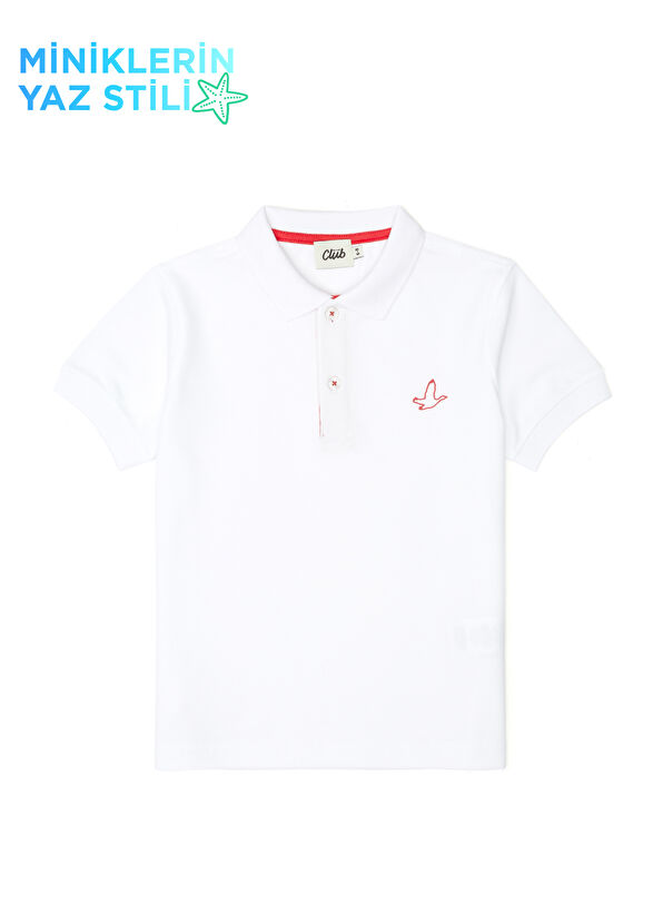 Beymen Club Beyaz Polo Yaka Logolu Unisex Çocuk T-shirt - 1