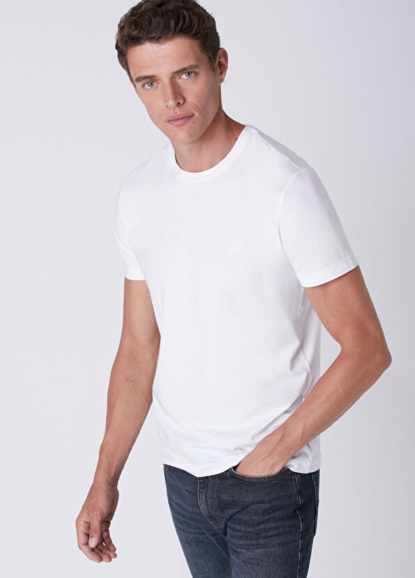 Beymen Club Regular Fit Off White Elastane Basic T-Shirt - 2