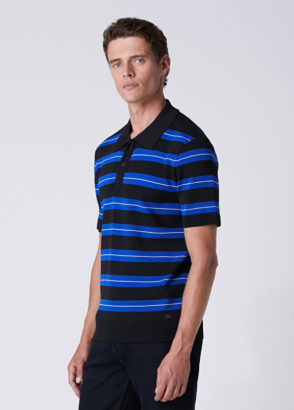 Beymen Club Sax Polo Striped Jacquard Short Sleeve Sweater - 4