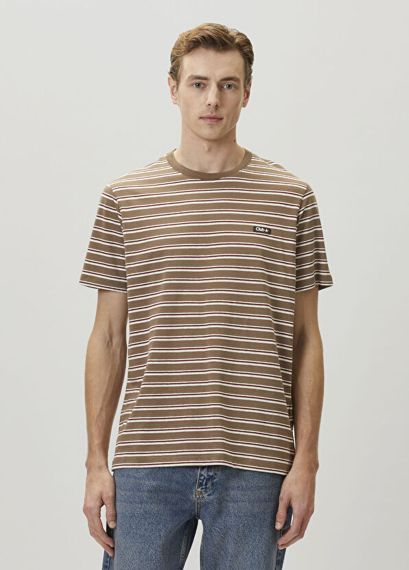 Beymen Club Relax Fit Kahverengi Çizgi Desenli T-shirt - 1