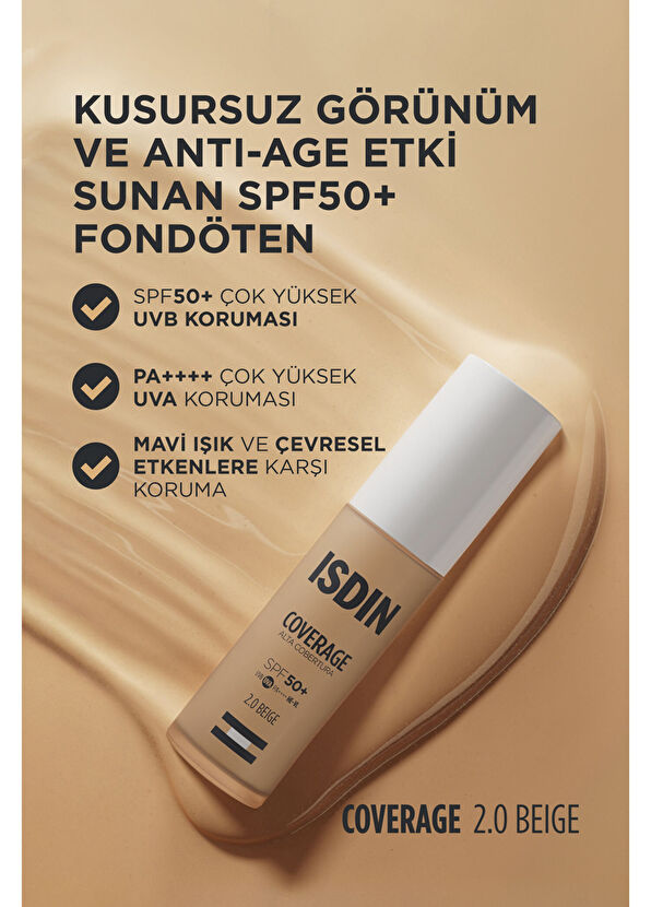Isdin Coverage SPF50+ Yüksek Korumalı Yaşlanma Karşıtı Fondöten 2.0 Beige 30 gr  - 3