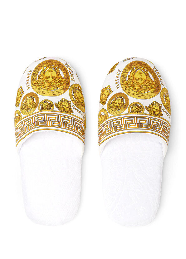 Versace Beyaz Gold Medusa Desenli Havlu Terlik - 1