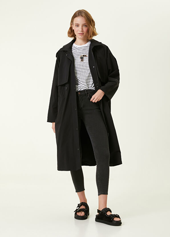 Beymen Club Siyah File Astarlı Uzun Rüzgarlık - 1