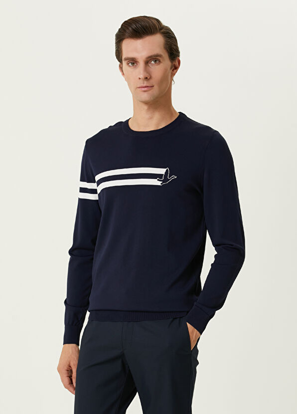 Beymen Club Navy Blue Logo Jacquard Sweater - 1