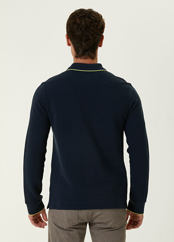 Beymen Club Slim Fit Lacivert Polo Yaka Dokulu Sweatshirt - 4