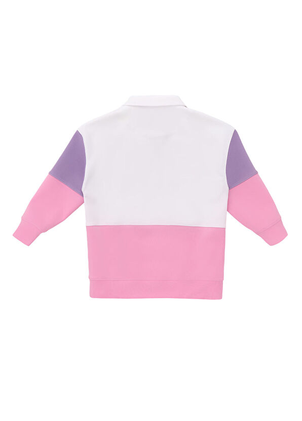 Milky Wilky Pembe Detaylı Dik Yaka Yarım Fermuarlı Kız Çocuk Sweatshirt - 2