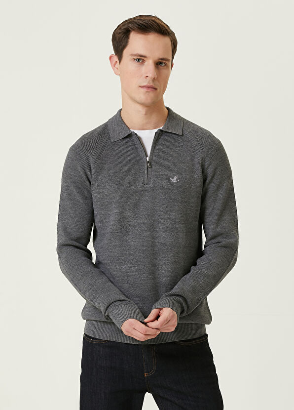 Beymen Club Antrasit Melanj Polo Yaka Yün Triko - 1