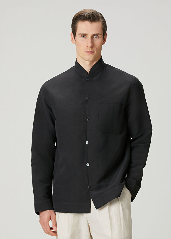Umit Benan Black Linen Outer Shirt - 1