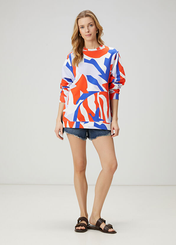 Beymen Club Blue Coral Logo Patterned Sweatshirt - 3