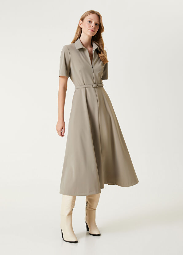 Dark Beige Midi Dress Beymen Club Dark Beige Midi Dress - 3