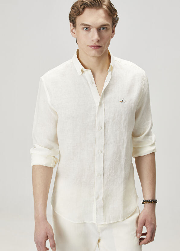 Beymen Club Comfort Fit Cream Linen Shirt - 1
