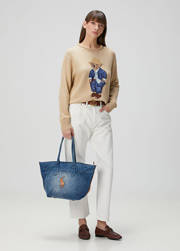 Polo Bear Bej İşlemeli Kazak - Görsel 4