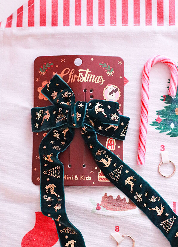 Mini & Kids Green Bow Velvet Girl's Bow Clasp - 4