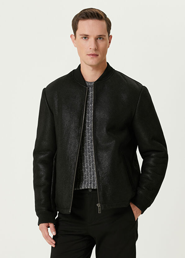 Beymen Club Black Bomber Leather Coat - 2