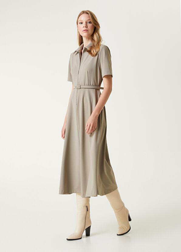 Dark Beige Midi Dress Beymen Club Dark Beige Midi Dress - 1