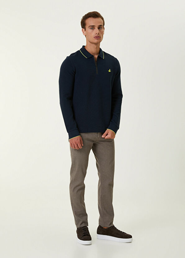 Beymen Club Slim Fit Lacivert Polo Yaka Dokulu Sweatshirt - 2