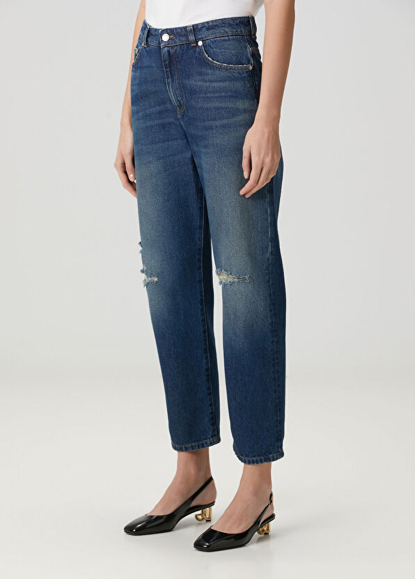 Dolce&Gabbana Koyu Mavi Yıpratma Detaylı Jean Pantolon - 2