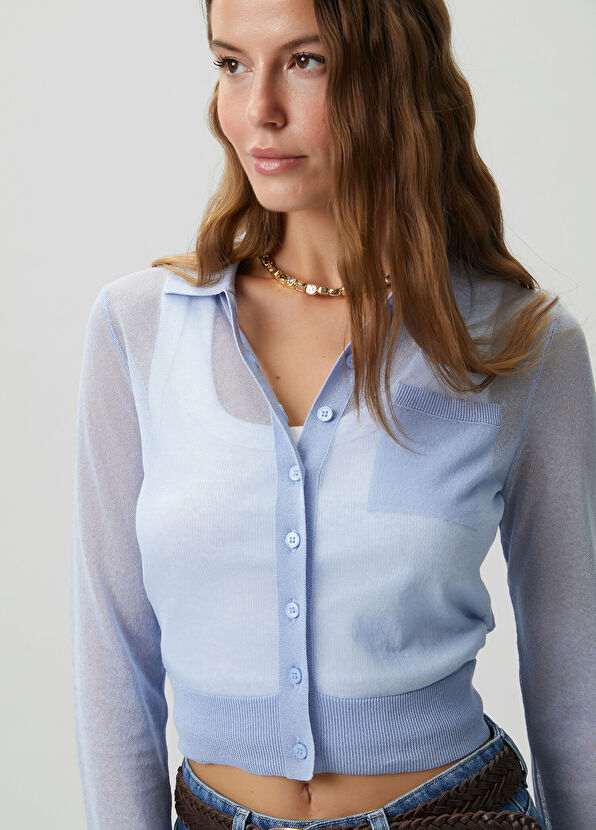 Beymen Club Blue Thin Transparent Polo Cardigan - 2