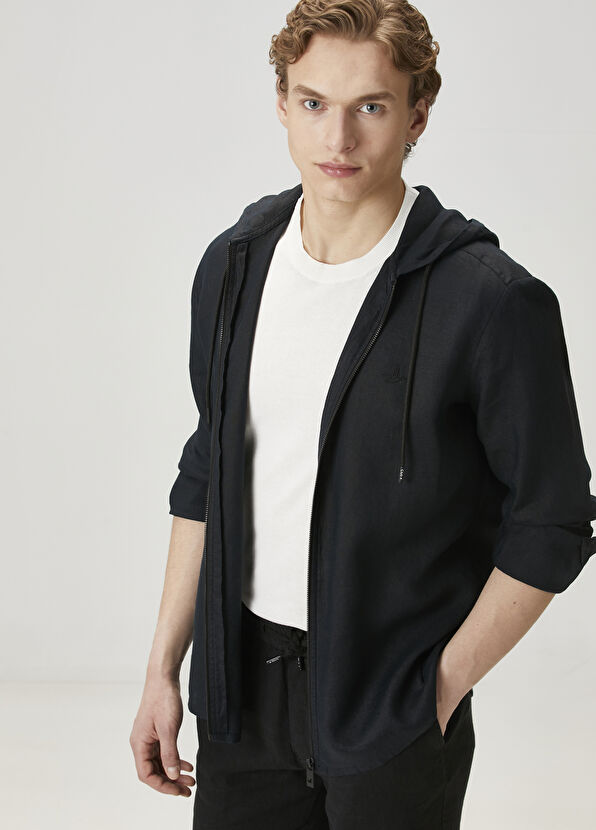 Beymen Club Siyah Kapüşonlu Keten Dış Gömlek - 1