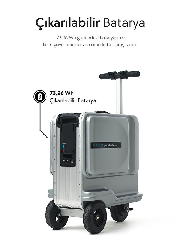SE3T Gri Kayıtlı Bagaj Elektrikli Binilebilir Scooter Valiz - Görsel 4